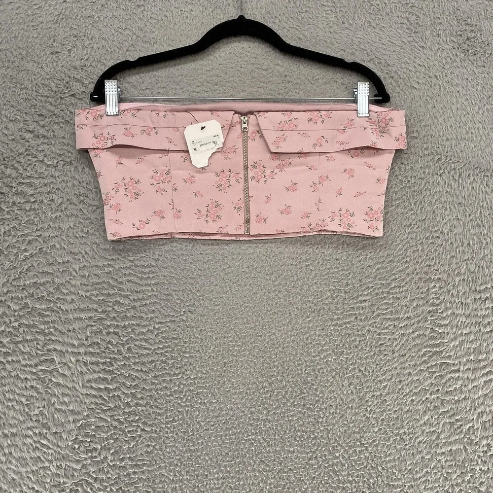 Altar'd State Floral Crop Top Womens Large Pink‎ Off Shoulder Hannali Coquette